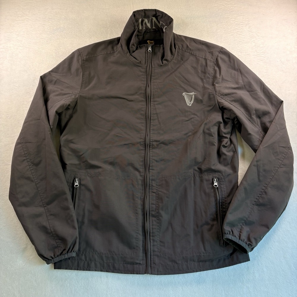 Guinness Official Zip Jacket Mens M Gray Beer Logo Soft Shell Mesh Lined